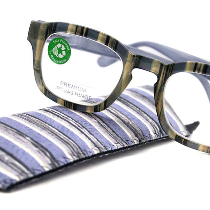 Rivera, (Premium) Reading Glasses, High End Readers +1.25 to +3 Magnifying Eyeglass, Candy (Blue, Grey n Black) Square, NY Fifth Avenue.