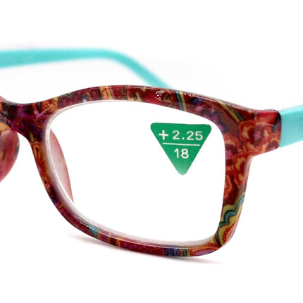Frida, (Premium) Reading Glasses, High End Readers +1.25 ..+3 magnifying Eyeglasses, Square Optical Frame (Fuchsia) Paisley. NY Fifth Avenue