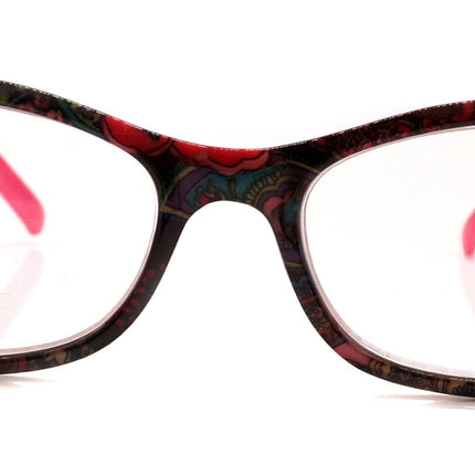 Frida, (Premium) Reading Glasses, High End Readers +1.25 .. +3 Magnifying Eyeglasses, Square Optical Frame. (Pink) Paisley. NY Fifth Avenue