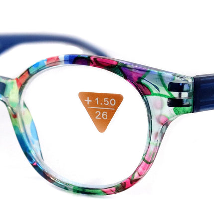 Versailles, (Premium) Reading Glasses High End Readers +1.25 .. +3.00 (Blue, Red Floral) Round Optical Frames. NY Fifth Avenue.