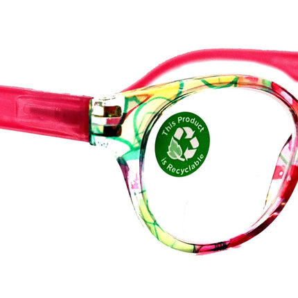 Versailles, (Premium) Reading Glasses High End Readers +1.25 .. +3.00 (Pink, Light Blue Floral) Round Optical Frames. NY Fifth Avenue.