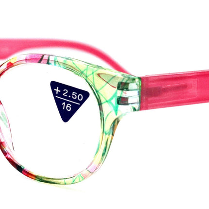 Versailles, (Premium) Reading Glasses High End Readers +1.25 .. +3.00 (Pink, Light Blue Floral) Round Optical Frames. NY Fifth Avenue.