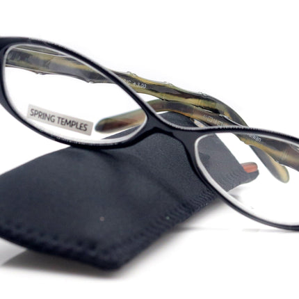 Lucky, (Premium) Reading Glasses, High End Readers +1.25 +1.50 +1.75 .. +3 Cat Eye. Bamboo Temple. (Black) Optical Frames NY Fifth Avenue.