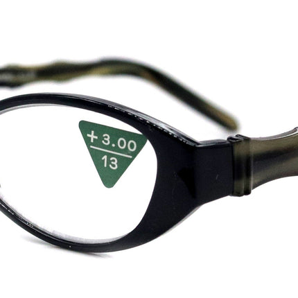 Lucky, (Premium) Reading Glasses, High End Readers +1.25 +1.50 +1.75 .. +3 Cat Eye. Bamboo Temple. (Black) Optical Frames NY Fifth Avenue.