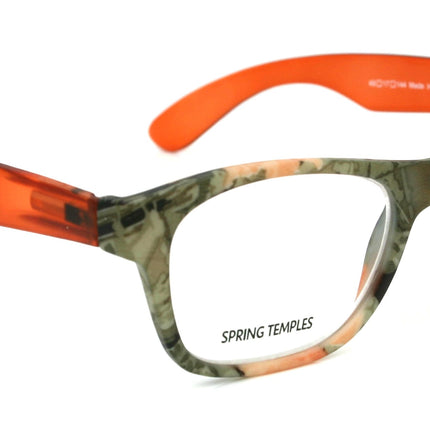 The Forester, (Premium) Reading Glasses, High End Reader +1.25 to +3 Magnifying Square Style (Orange Camouflage) Frame. NY Fifth Avenue
