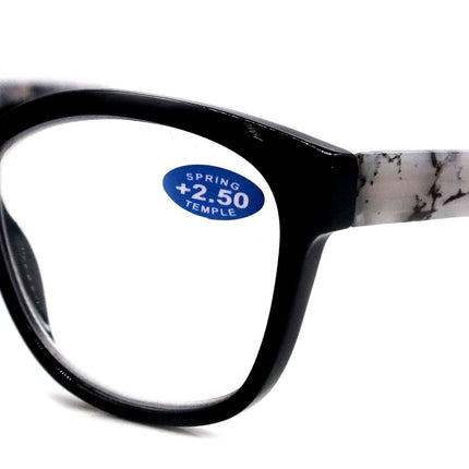 Savannah, (Premium) Reading Glasses, Fashion Reader, Square (Black, Grey Tortoise Shell) Spring Temple. Full Reader Lens. NY Fifth Avenue