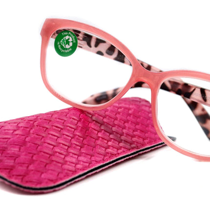 Savannah, (Premium) Reading Glasses, Fashion Reader, Square, (Pink. Brown Tortoise Shell) Spring Temple. Full Reader Lens. NY Fifth Avenue