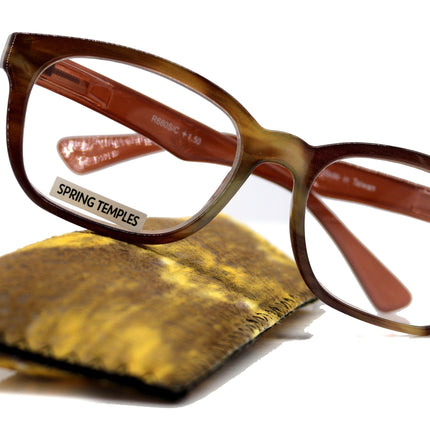 Coral, (Premium) Reading Glasses, High End Readers +1.25 to +3. Magnifying Glasses (Brown) Rectangular style. Optical Frame. NY Fifth Avenue