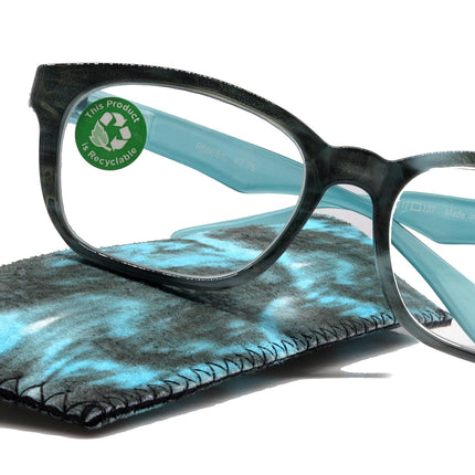 Coral, (Premium) Reading Glasses, High End Readers +1.25 to +3. Magnifying Glasses (Blue) Rectangular style. Optical Frame. NY Fifth Avenue.