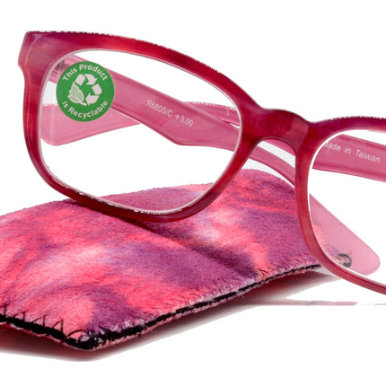 Coral, (Premium) Reading Glasses, High End Readers +1.25 to +3. Magnifying Glasses (Pink) Rectangular style. Optical Frame. NY Fifth Avenue.