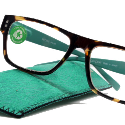 Brooklyn, (Premium) Reading Glasses, High End Reader +1.25...+3 Magnifying Eyeglasses (Tortoise Brown, Teal) Square Frame. NY Fifth Avenue