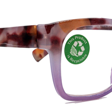 Aya, (Premium) Reading Glasses, High End Fashion Reader,+1.25 to +4 Magnifiers, (Purple n Brown Tortoise) Square Frame. NY Fifth Avenue.