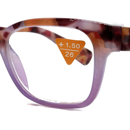 Aya, (Premium) Reading Glasses, High End Fashion Reader,+1.25 to +4 Magnifiers, (Purple n Brown Tortoise) Square Frame. NY Fifth Avenue.