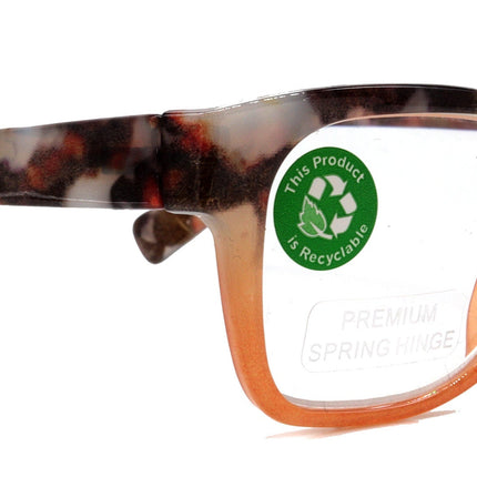 Aya, (Premium) Reading Glasses, High End Fashion Reader,+1.25 to +4 Magnifiers, (Tan n Brown Tortoise) Square Frame. NY Fifth Avenue.