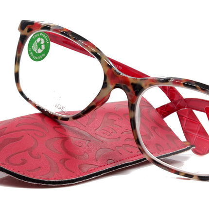 Venus, (Premium) Reading Glasses, High End Readers +1.25..+4 Magnifying glasses, Rectangular. Optical Frame (Tortoise Red) NY Fifth Avenue.