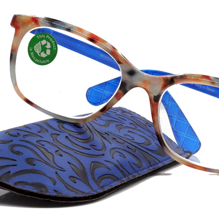 Venus, (Premium) Reading Glasses, High End Readers +1.25..+4 Magnifying glasses, Rectangular. Optical Frame (Tortoise Blue) NY Fifth Avenue.