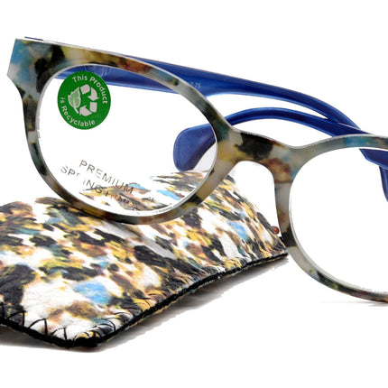 Sally, (Premium) Reading Glasses, High End Readers +1.25..+3 Magnifying Glasses, Round Optical Frames (Tortoise Brown Blue) NY Fifth Avenue.