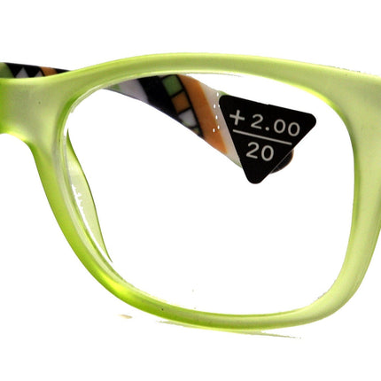 Monet, (Premium) Reading Glasses High End Readers +1 .. +3 Magnifying, Translucent (L Green) Chevron Square. Optical Frame. NY Fifth Avenue.