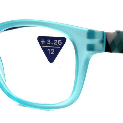 Monet, (Premium) Reading Glasses High End Readers +1 .. +3 Magnifying, Translucent (L Blue) Chevron Square. Optical Frame. NY Fifth Avenue.