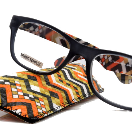 Monet, (Premium) Reading Glasses High End Readers +1 .. +3 Magnifying, (Black) (Orange) Chevron Square. Optical Frame. NY Fifth Avenue.