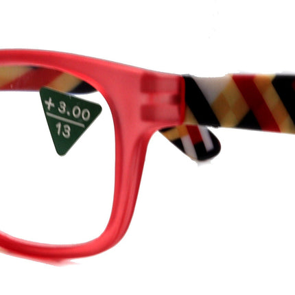 Monet, (Premium) Reading Glasses High End Readers +1..+3 Magnifying Translucent (Red) (Orange) Chevron Square Optical Frame. NY Fifth Avenue