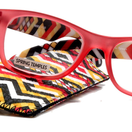 Monet, (Premium) Reading Glasses High End Readers +1..+3 Magnifying Translucent (Red) (Orange) Chevron Square Optical Frame. NY Fifth Avenue