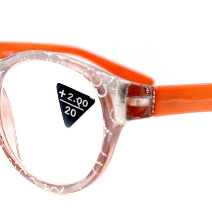 Grace, (Premium) Reading Glasses High End Readers +1.25 ..+3 Magnifying Glasses, Round Frame. (Metallic Silver, Orange) NY Fifth Avenue.