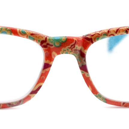 Persia, (Premium) Reading Glasses High End Readers +1.25..+3 Magnifying Eyeglass, Square Optical Frame (Orange Teal) Paisley NY Fifth Avenue