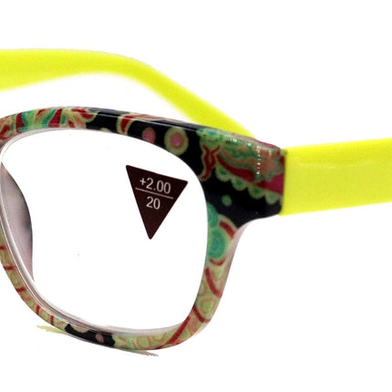 Persia, (Premium) Reading Glasses High End Reader +1.25..+3 Magnifying Eyeglass, Square Optical Frame (Lime Green) Paisley NY Fifth Avenue