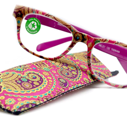 Persia, (Premium) Reading Glasses High End Reader +1.25..+3 Magnifying Eyeglass, Square Optical Frame (Pink Fuchsia) Paisley NY Fifth Avenue