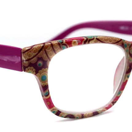 Persia, (Premium) Reading Glasses High End Reader +1.25..+3 Magnifying Eyeglass, Square Optical Frame (Pink Fuchsia) Paisley NY Fifth Avenue