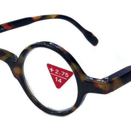 Picasso, (Premium) Reading Glasses, High End Readers +1.25 to +3 magnifying, Circle optical Frames. Round Tortoise (Brown) NY Fifth Avenue.