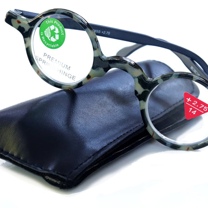 Picasso, (Premium) Reading Glasses, High End Readers +1.25 to +3 Magnifying, Circle optical Frames. Round Tortoise (Black) NY Fifth Avenue.