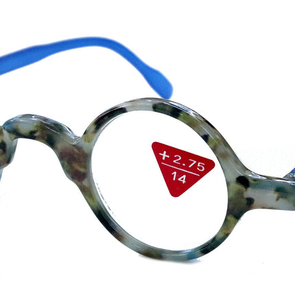 Picasso, (Premium) Reading Glasses, High End Readers +1.25 to +3 magnifying, Circle optical Frames. Round Tortoise (Blue) NY Fifth Avenue.
