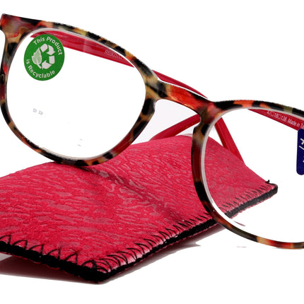 Ella, (Premium) Reading Glasses Round. High End Readers Modern Circle Style (Red) Brown Tortoiseshell +1.25..+3 Magnifying NY Fifth Avenue