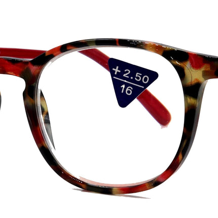 Ella, (Premium) Reading Glasses Round. High End Readers Modern Circle Style (Red) Brown Tortoiseshell +1.25..+3 Magnifying NY Fifth Avenue