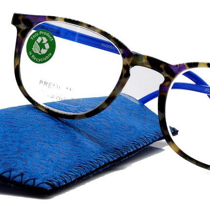 Ella, (Premium) Reading Glasses Round. High End Readers Modern Circle Style (Blue) Brown Tortoiseshell +1.25..+3 Magnifying NY Fifth Avenue