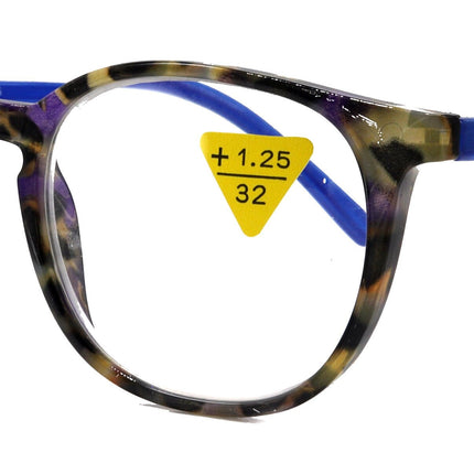 Ella, (Premium) Reading Glasses Round. High End Readers Modern Circle Style (Blue) Brown Tortoiseshell +1.25..+3 Magnifying NY Fifth Avenue