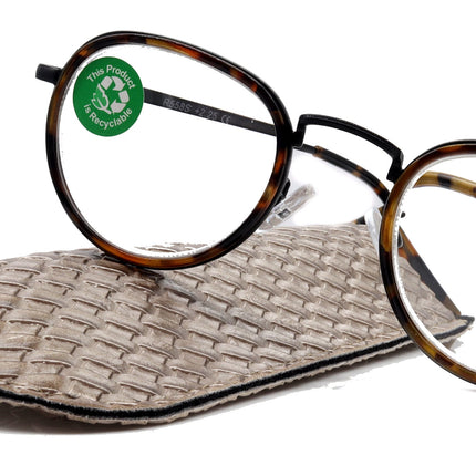 Cassie, (Premium) Reading Glasses Round. High End Reader Modern Circle Style (Brown, Gold) Wire Frame +1.25..+3 Magnifying. NY Fifth Avenue