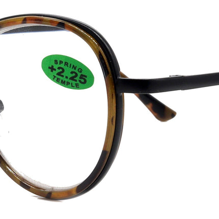 Cassie, (Premium) Reading Glasses Round. High End Reader Modern Circle Style (Brown, Gold) Wire Frame +1.25..+3 Magnifying. NY Fifth Avenue