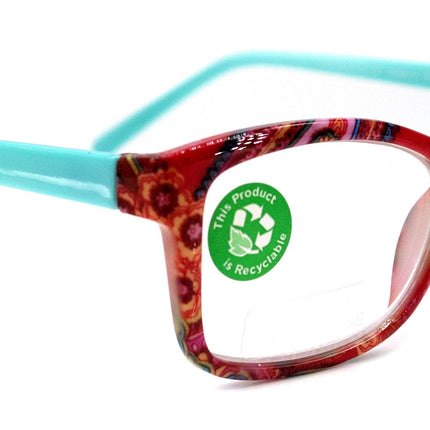 Frida, (Premium) Reading Glasses, High End Readers +1.25 ..+3 magnifying Eyeglasses, Square Optical Frame (Fuchsia) Paisley. NY Fifth Avenue