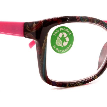 Frida, (Premium) Reading Glasses, High End Readers +1.25 .. +3 Magnifying Eyeglasses, Square Optical Frame. (Pink) Paisley. NY Fifth Avenue