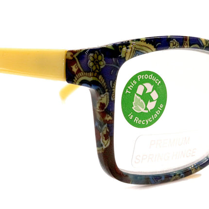 Frida, (Premium) Reading Glasses, High End Readers +1.25 .. +3 Magnifying Eyeglasses, Square Optical Frame (Yellow) Paisley. NY Fifth Avenue