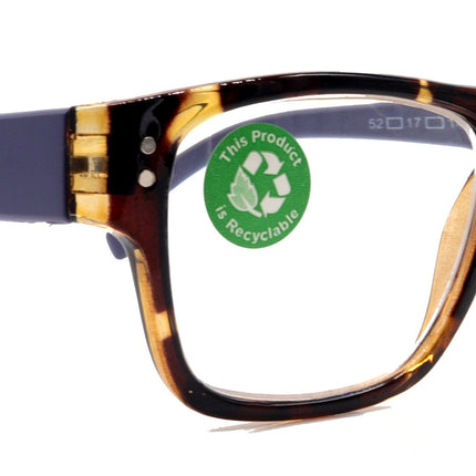 Brooklyn, (Premium) Reading Glasses, High End Reader +1.25...+3 Magnifying Eyeglasses(Tortoise Brown, Purple) Square Frame. NY Fifth Avenue