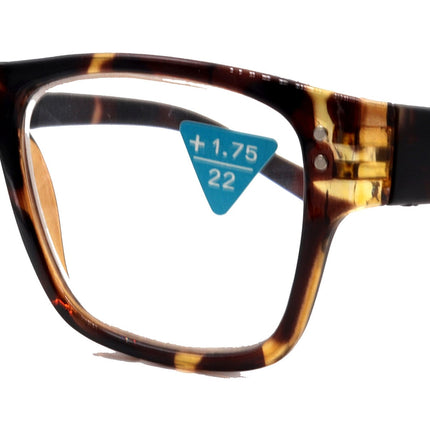 Brooklyn, (Premium) Reading Glasses, High End Readers +1.25...+3 Magnifying Eyeglasses (Brown Tortoise Shell) Square Frame. NY Fifth Avenue