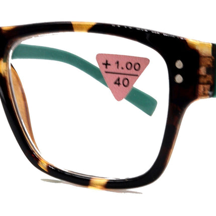 Brooklyn, (Premium) Reading Glasses, High End Reader +1.25...+3 Magnifying Eyeglasses (Tortoise Brown, Teal) Square Frame. NY Fifth Avenue