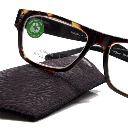 Brooklyn, (Premium) Reading Glasses, High End Reader +1.25...+3 Magnifying Eyeglasses (Tortoise Black, Brown) Square Frame. NY Fifth Avenue