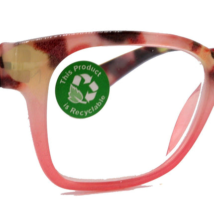 Aya, (Premium) Reading Glasses, High End Fashion Reader,+1.25 to +4 Magnifiers, (Pink n Brown Tortoise) Square Frame. NY Fifth Avenue.