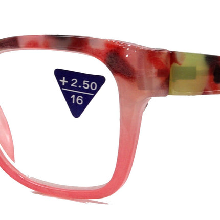 Aya, (Premium) Reading Glasses, High End Fashion Reader,+1.25 to +4 Magnifiers, (Pink n Brown Tortoise) Square Frame. NY Fifth Avenue.