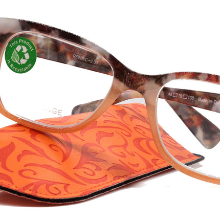 Aya, (Premium) Reading Glasses, High End Fashion Reader,+1.25 to +4 Magnifiers, (Tan n Brown Tortoise) Square Frame. NY Fifth Avenue.